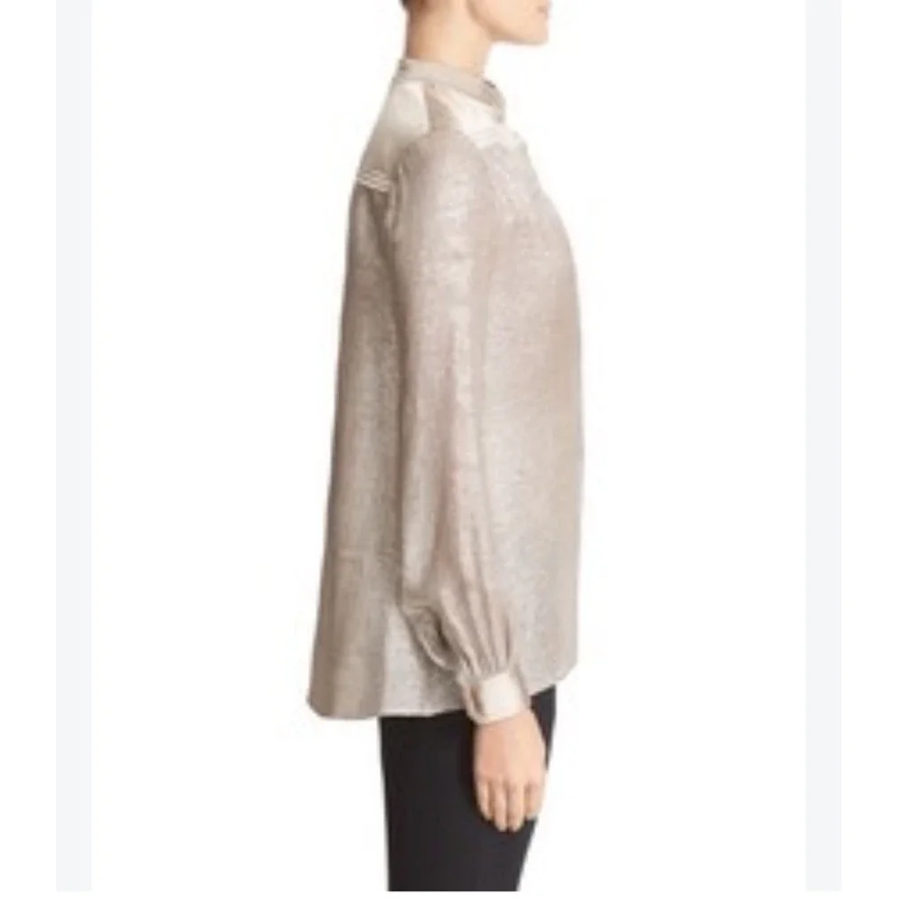 Tory Burch caspian Lame Metallic Silk Blend V-Neck Tunic Blouse Womens 6 s m